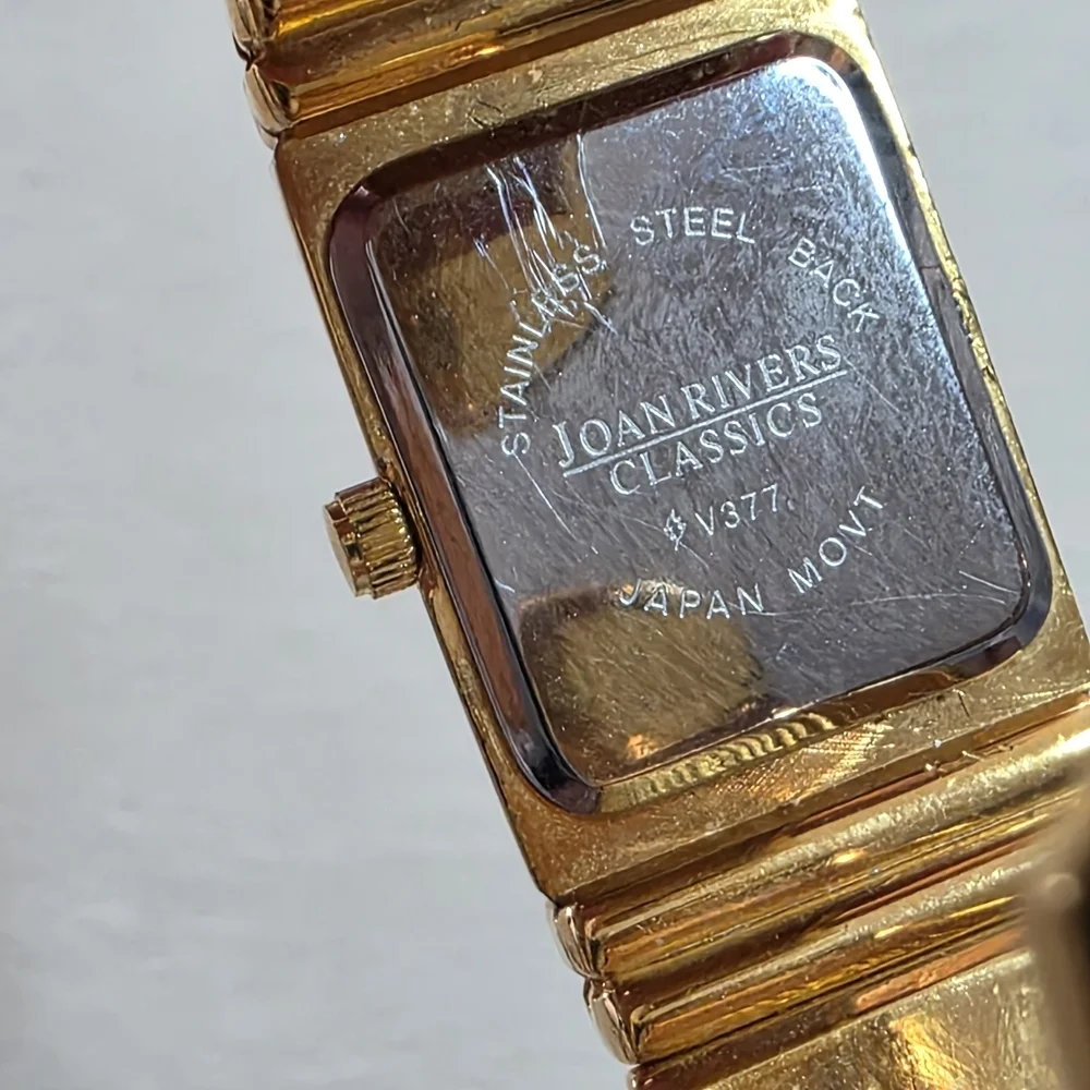 Joan Rivers Gold Black Enamel Bangle Watch Bracelet Vintage Statement WORKS